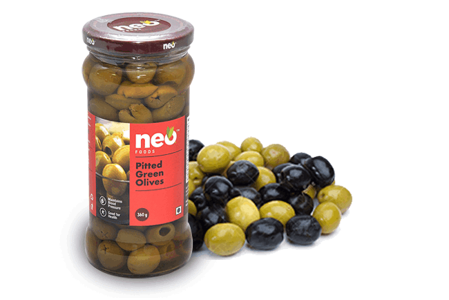 NEO PITTED GREEN OLIVES - 350 GM